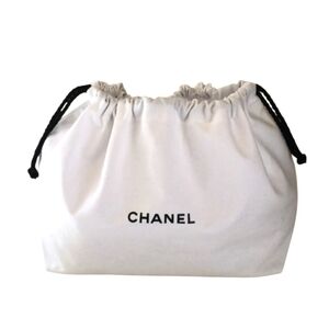 Authentic CHANEL White Cotton Cosmetic Drawstring Dust Bag Pouch  Makeup Travel
